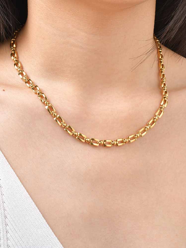 Handmade Strap Chain Necklace Stainless Steel Gold Plated Link Minimalist Tarnish Free Jewelry for Women Bijoux Femme