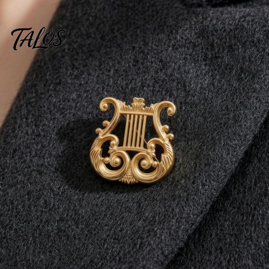 Music Symbol Badge European Classical Harp Brooch Pin, Golden Plated Musical Instruments Vintage Accessory for Men Women Lightweight Alloy