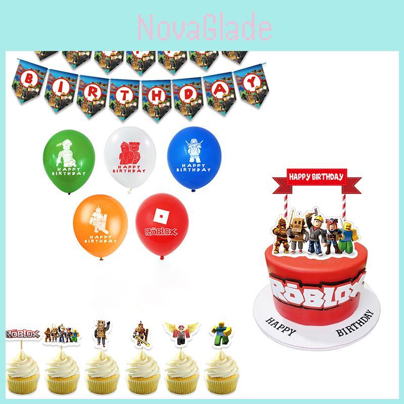 Roblox Birthday Party Supplies Kit Featuring Vibrant Banner Balloons And Cake Toppers For Kids