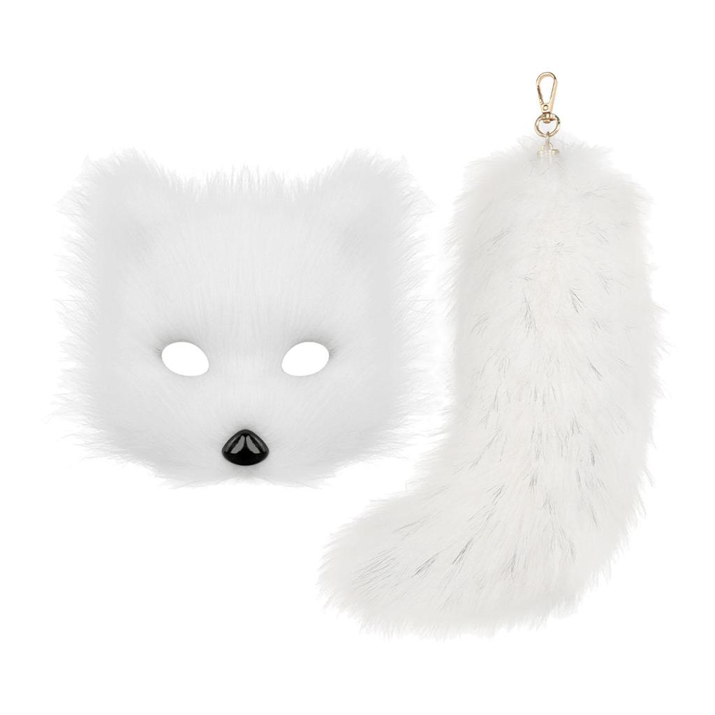 Therian Mask and Tail Plush Tail Keychain Halloween Costume Accessories for
