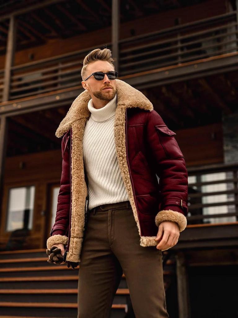 Men's Winter Large Size Warm Leather Jacket with Thick Fur Lining