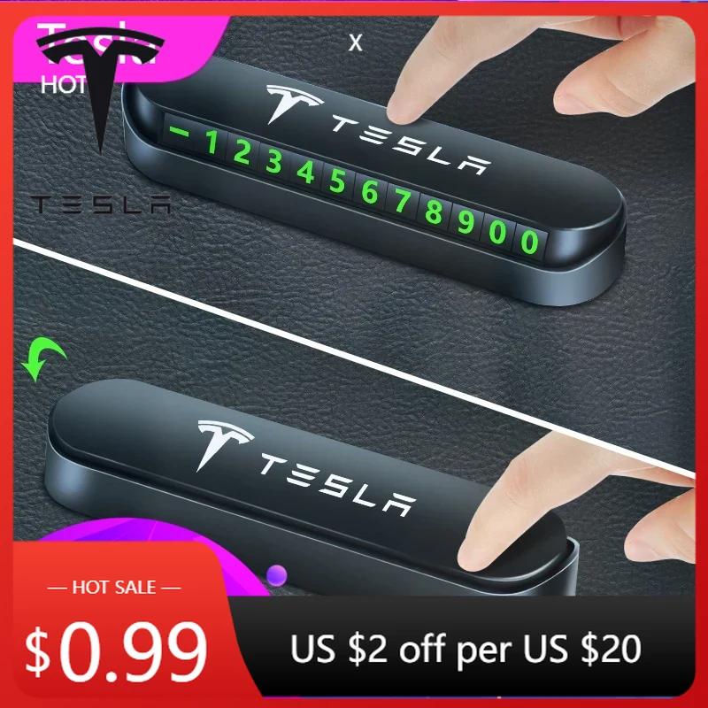 Car Sticker 2025 New Tesla Car Temporary Parking Card Phone Number Plate Car Styling For Tesla Model 3 2021 S X Y Style Roadster