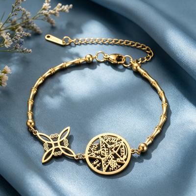 Dawapara Wiccan Women Bracelet Tetragrammaton Witch Knot Double Protection Amulet Pentagram Stainless Steel Jewelry