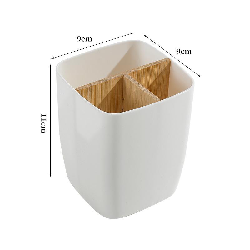 2pcs Bamboo-Like Plastic Desk Organizer with Pen Holder & Jewelry Storage - 3/4 Compartment Standalone Multi-Purpose Box