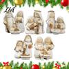 Winter Holiday Window Decorations Mini Resin Nativity Figurine for Christmas Desktop Decor, Holy Family Manger Decorative Religious Figures