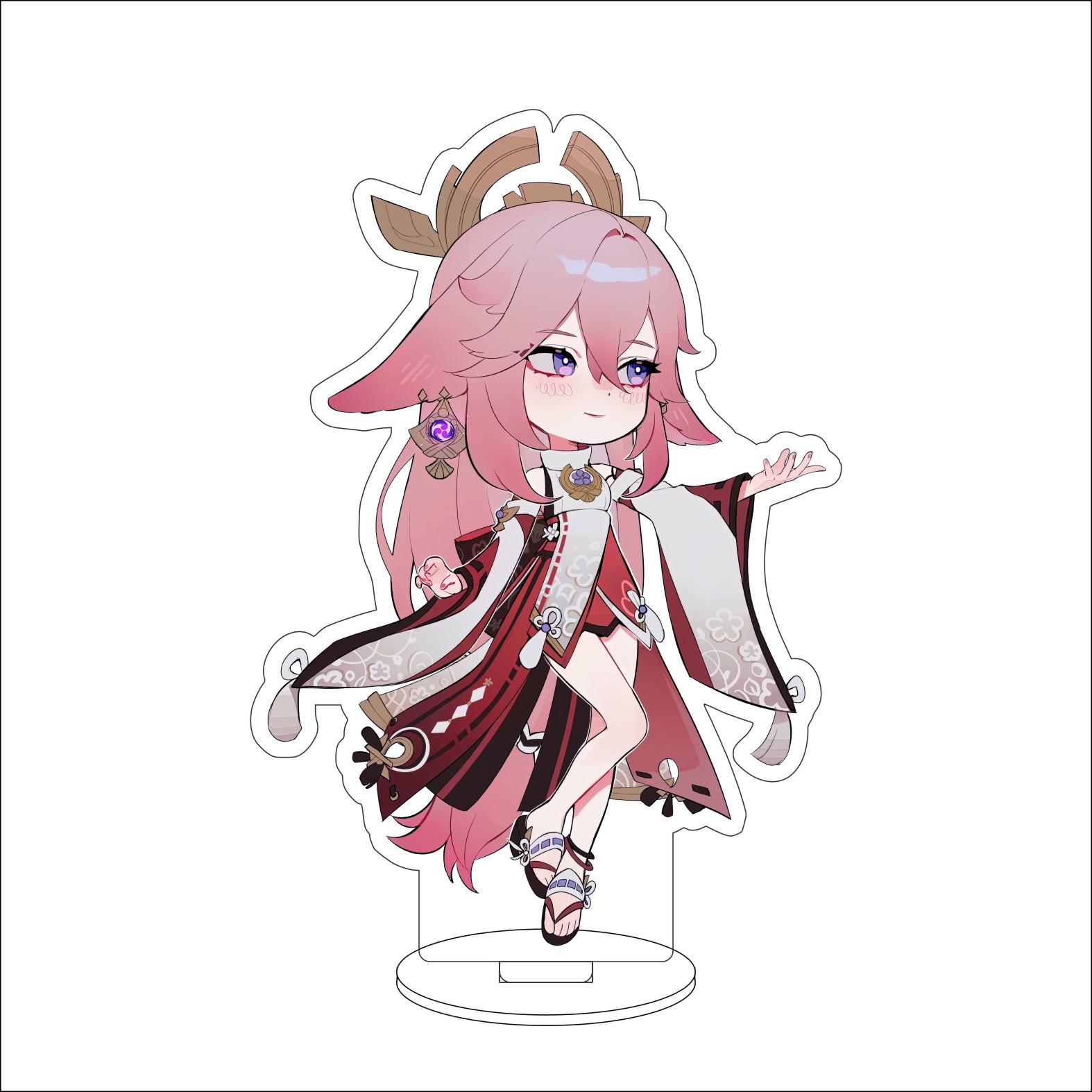 10CM Anime Genshin Impact Figure Stand Model  Yae Miko Cute Desk Decor Standing Sign Gifts 10CM