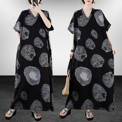 

Летнее женское платье с прямой юбкой и V-образным вырезом, тонкое, свободное, с принтом деревьев One Size чёрный