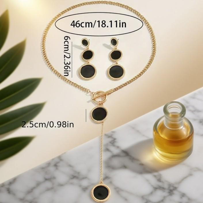 Geometric Round Pendant Necklace & Earrings Set - Retro Fashion Jewelry