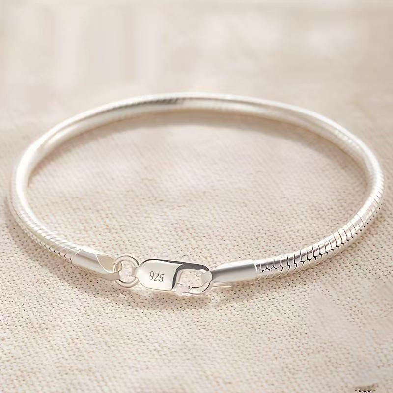 925 Sterling Silver 8-Inch 3mm Snake Chain Bracelet for Women – Christmas Party Gift Jewelry Fashion 16cm серебряный
