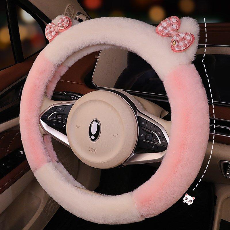 

Cute Cartoon Car Steering Wheel Cover Winter Short Plush Special for Changan Qiyuan Ga07 A05 Q05 Flat Bottom D Dls Fluffy Style Round-Pink