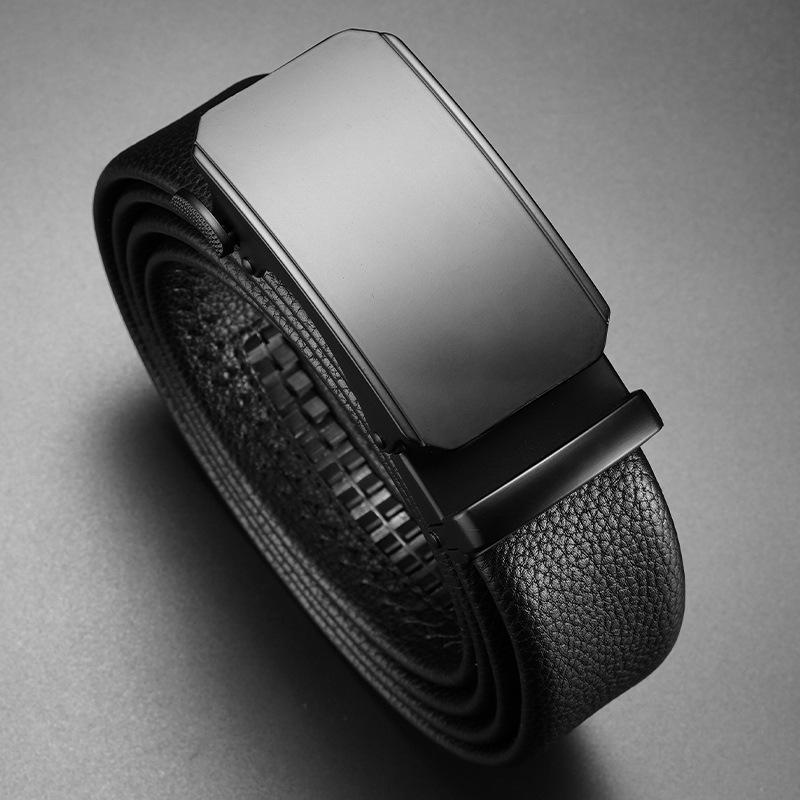 Top Layer Cowhide Men's Belt Cowhide High End Business Automatic Buckle Genuine Leather Pants Belt Middle Aged and Young Trousers Belt Men