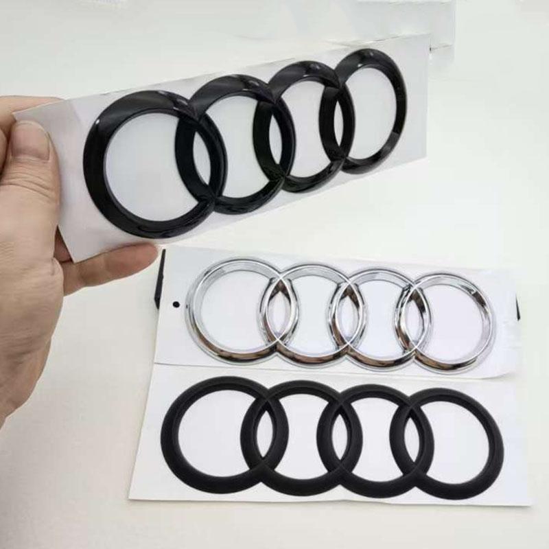 Q4 202mm 4 Rings ABS Black Chrome Car Trunk Badge Decal Logo Sticker For A4 A3 A4 A6 A8 Q2 Q3 Q5 Q8 S4 S6 R8 RS4 RS6 Accessories