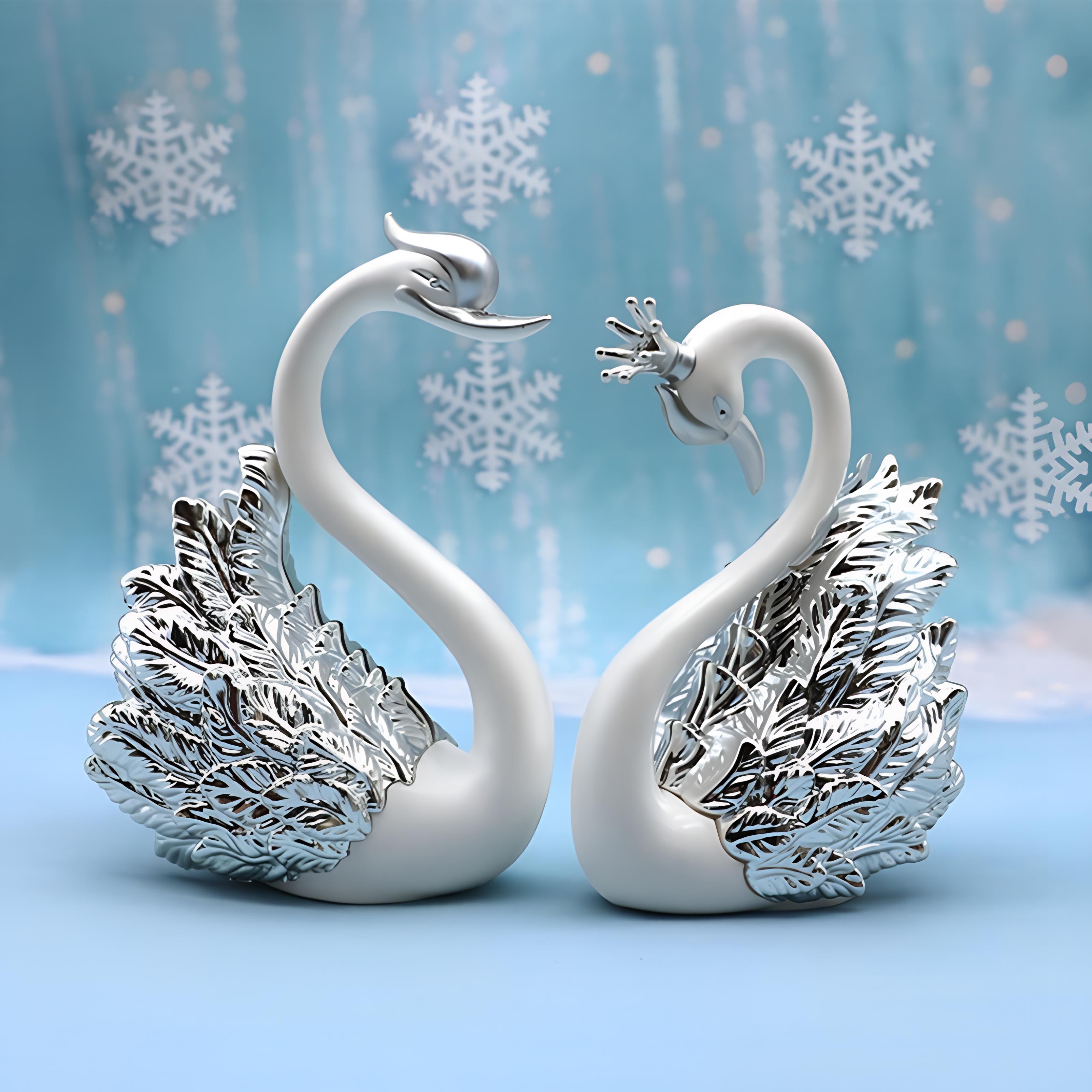 

2 шт. Мини-фигурка лебедя Домашний декор Статуэтка Подарок Украшение салона автомобиля Современная скульптура Украшение для свадебного торта Любовь Топпер серебряный