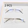 2Pcs Suit Elegant Rimless Reading Glasses  Anti-Fatigue Prescription +100 To +400 Black Rectangular Frame Blue Light Blocking