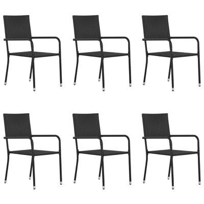 Garden Chairs, 6 Pcs, Stackable, Black, Poly Rattan