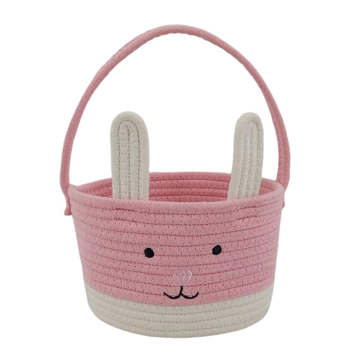 Корзина для пасхального кролика для детей, маленькая плетеная корзина из хлопковой веревки с ручкой и кроличьими ушками, пустая корзина для яиц в виде кролика для малышей и младенцев