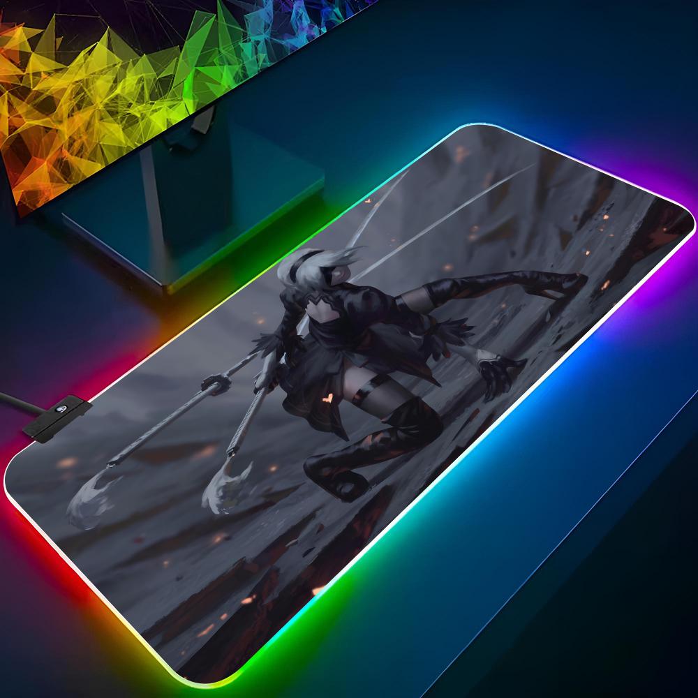 Nier Automata 2b Mouse Pad Gaming Rgb Mousepad Backlit Keyboard Gamer Girl Xxl Laptop Cool Mat Table Pads Deskpad
