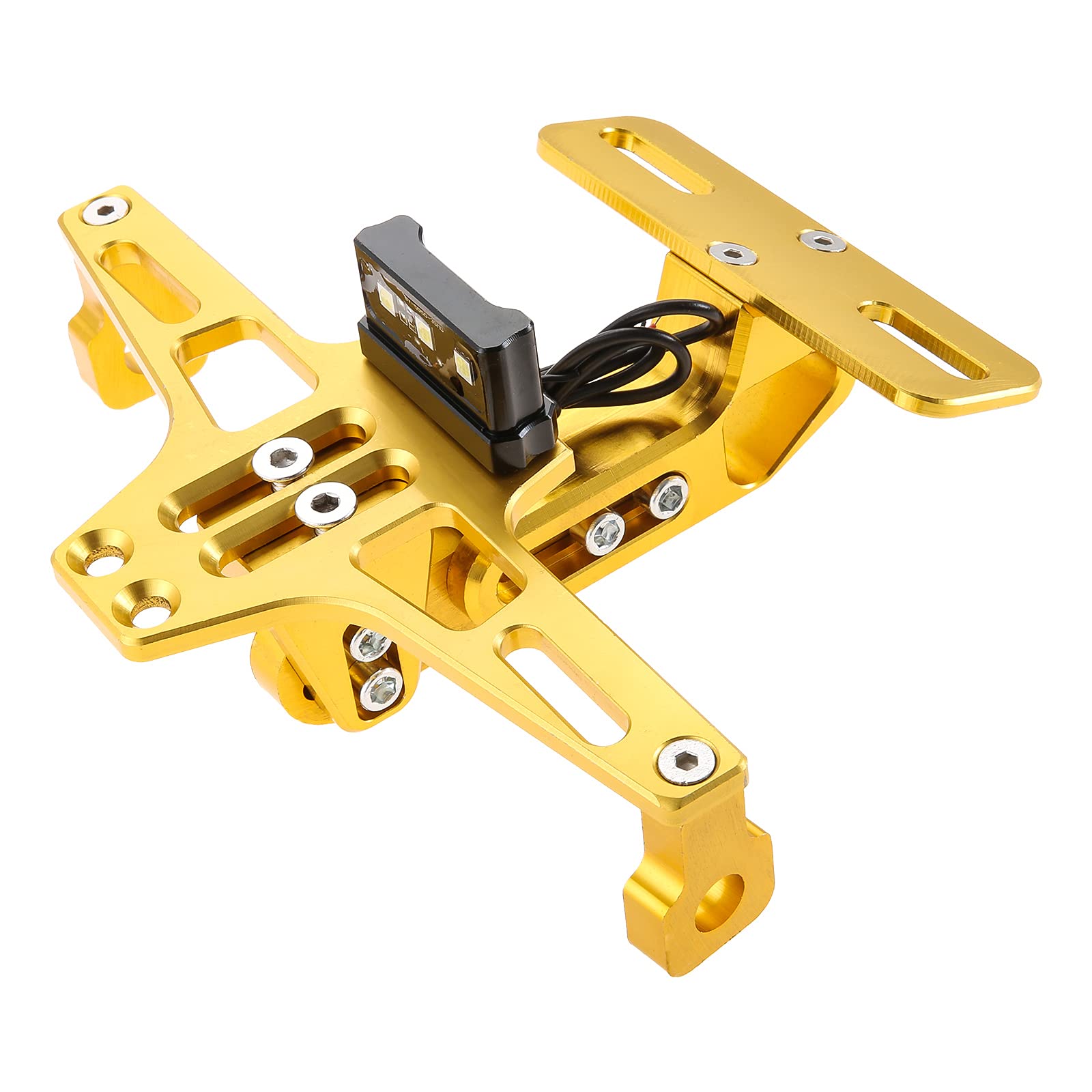 

License Plate Stays, License Plate Holder for Motorcycle, Fender Eliminator Bracket with LED Light, Angle Adjustable, Universal Type, Gold золотой