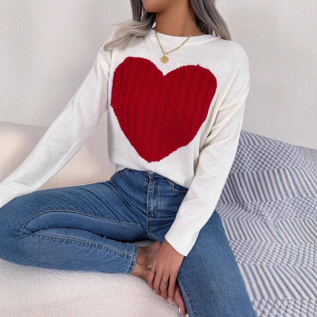QICED Autumn and Winter Twisted Heart Long-sleeved Pullover Sweater for Valentine's Day Women's Wear