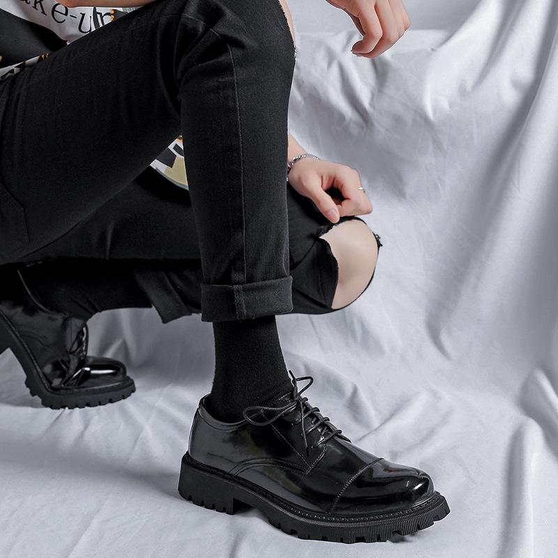 Small leather shoes men's British style spring 2021 new casual round head lace-up platform men's shoes 1018-R