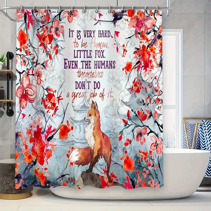 

Unframed Floral Fox Shower Curtain Artistic Forest Animal Bathroom Decor Nature Themed Waterproof Backdrop Vintage Rustic Home D W60H190(CM)-1 Pcs