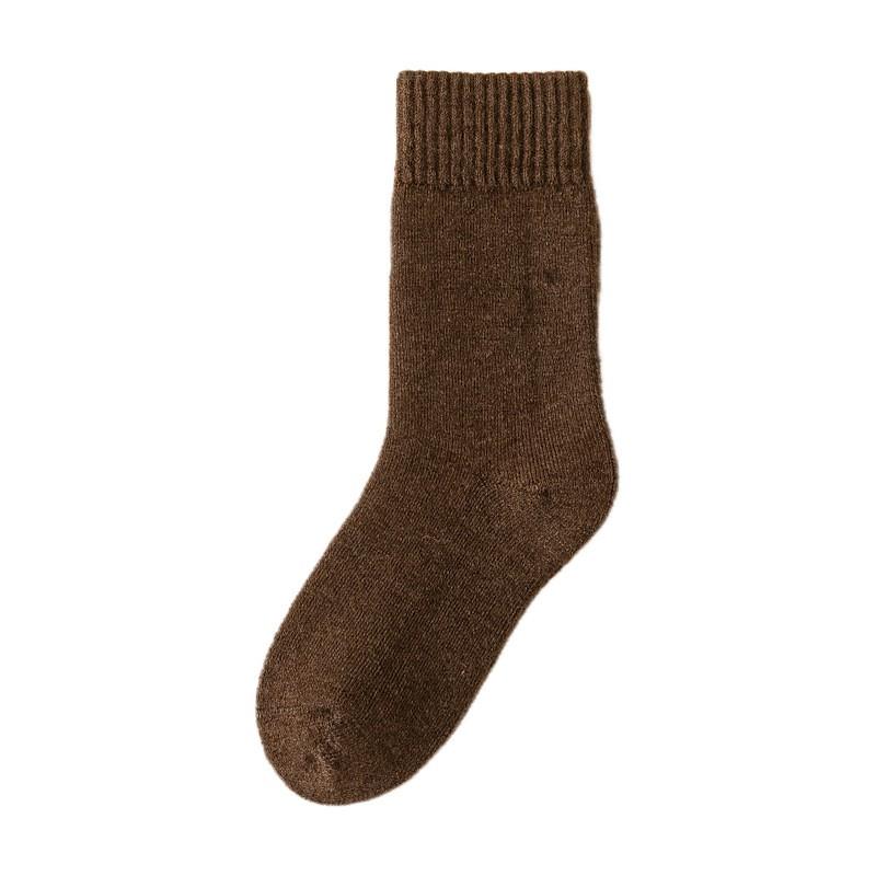Warm Wool Blend Mid-Calf Socks Women Winter Thick Fleece-Lined Solid Color Casual Crew