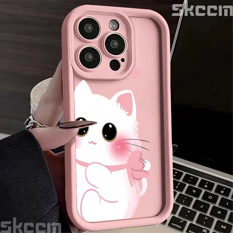 Cute Cartoon Black White Cat Phone Case For iPhone 16 Pro Max 15 14 13 12 11 XS XR X 8 7 15 Plus Shockproof Soft Silicone Cover
