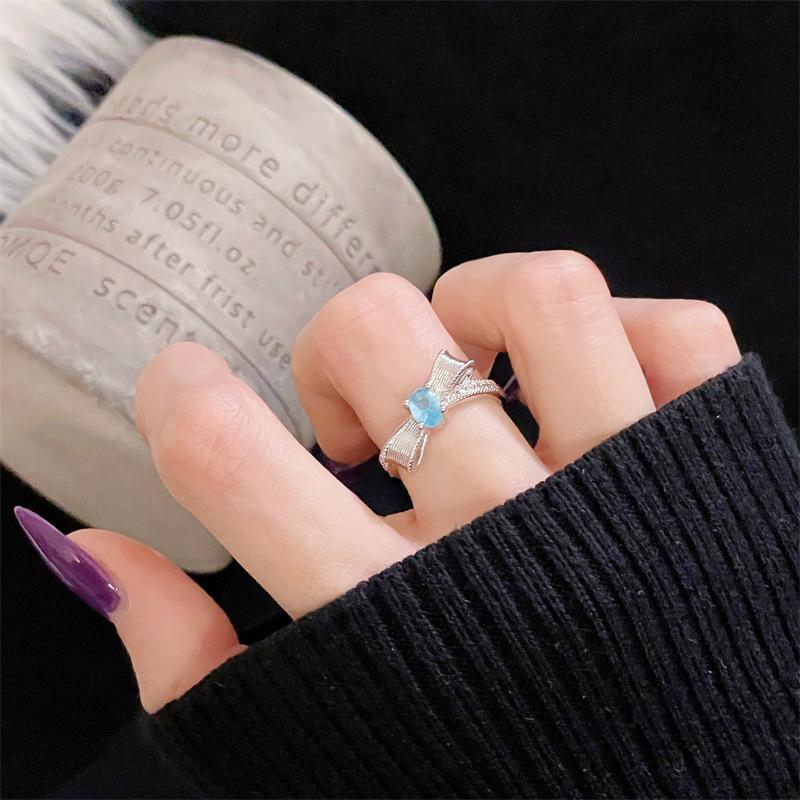 Новый Нишевый Светлый Роскошный Высококлассный Цвет Сокровище Морской Синий Zir*****Pen Кольцо Простое Модное Ювелирное Изделие Женщины Adjustable opening