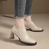 NEW Spring/Autumn Women Pumps Square Toe Chunky Heel Shoes Split Leather Shoes for Women Concise Slip-on High Heel Handmade Shoe