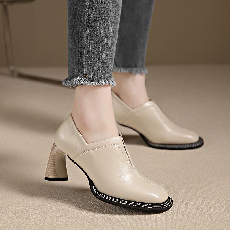 Fashion Women's Fashion Thick Heel Shoes Spring New Square Head Deep Mouth Slip-off Anti-slip Wear-resistant High Heels