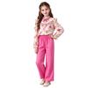 Girls' 2-Piece Outfit Set, Casual Printed Lace-Trim Long Sleeve Shirt and Wide Leg Pants for Everyday Wear