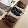 2025 Winter New Round Head Suede Soft Sole Low Tube Women's Small Leather Shoes Cover Feet Commuter Women's Single Shoes