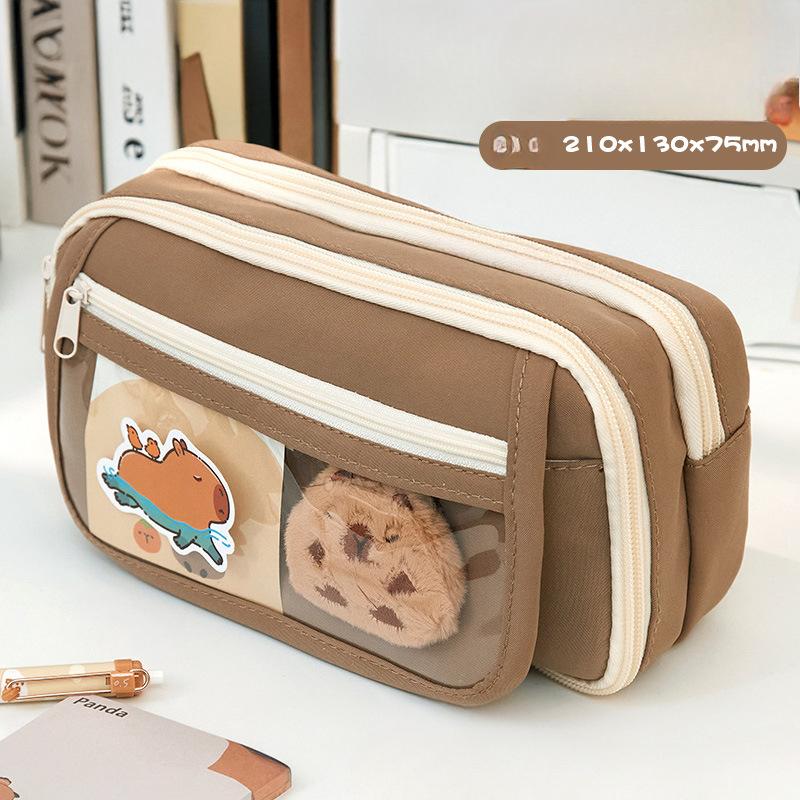 

Пенал большой вместимости для учеников младших классов средней школы с простым корейским дизайном, идеально подходит для девочек 1* pencial box（No gift stickers） коричневый