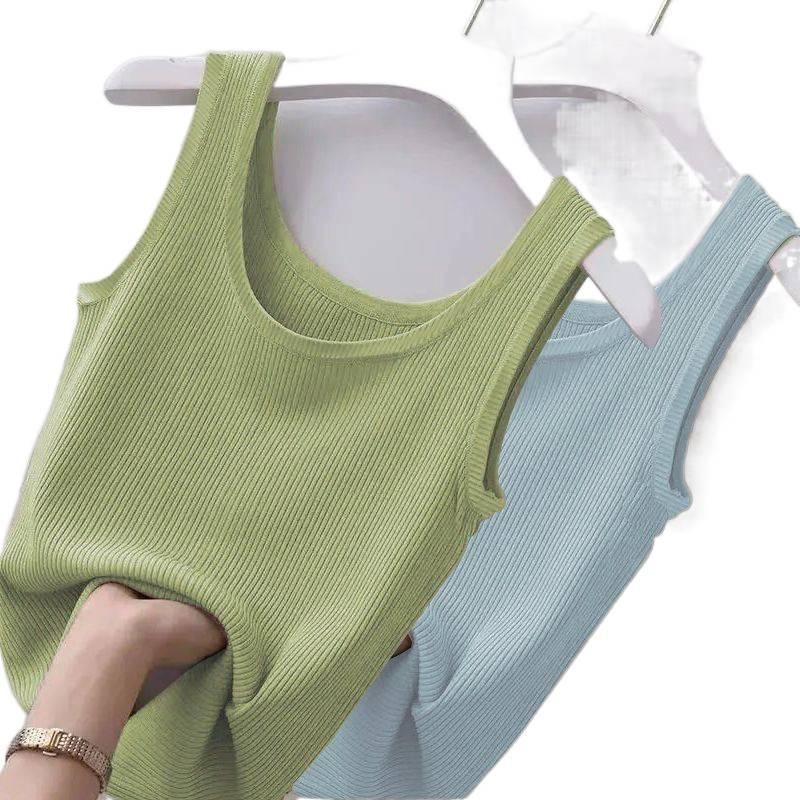 Canottiera a coste in seta di ghiaccio da donna taglie forti: Senza maniche, Vestibilità aderente, per Stratificazione Primavera/Estate o Indossato da Solo.