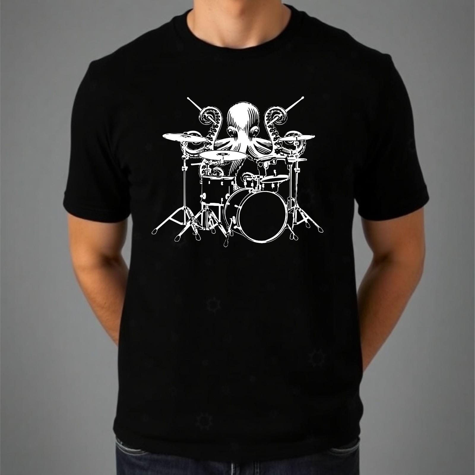 Octopus Drummer T-shirt Funny Hard Rock Music Band Studio Top New Men s Gift Tee S