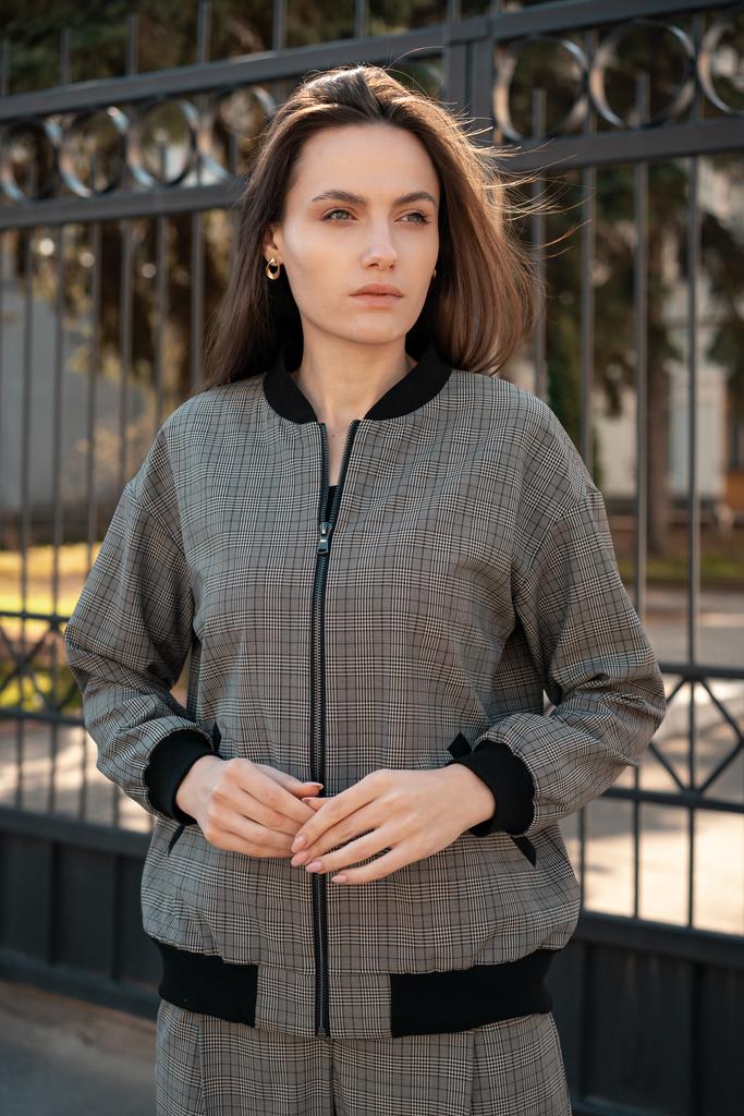 Loose Checkered Bomber with Zip