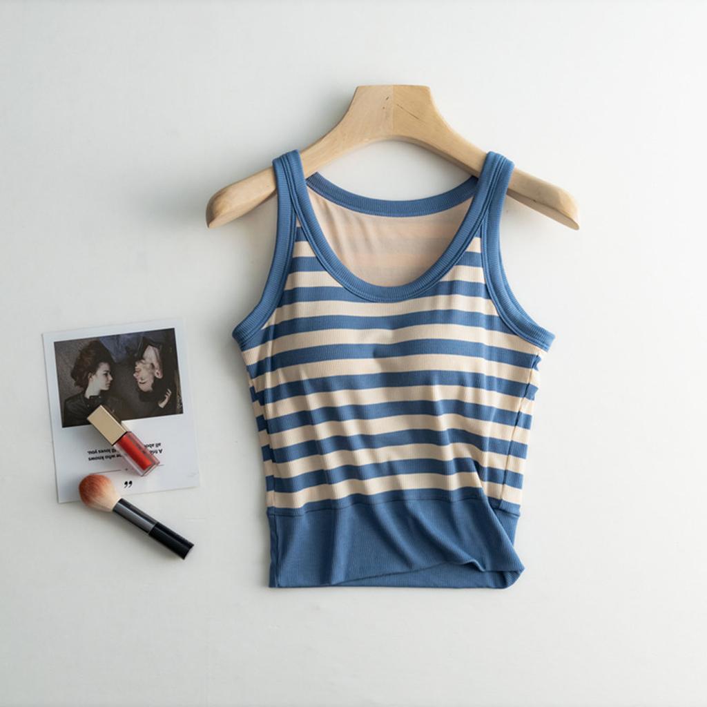 Women's Fashion With Chest Pad Striped Short Small Vest Outside Sleeveless Camisole Bottoming Tops