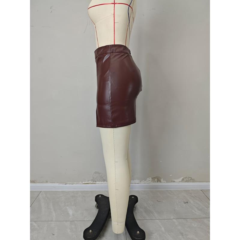 Autumn and Winter Fashion Glossy Sexy Hottie Slit Small A-swing High Waist Bag Hip PU Leather Miniskirt