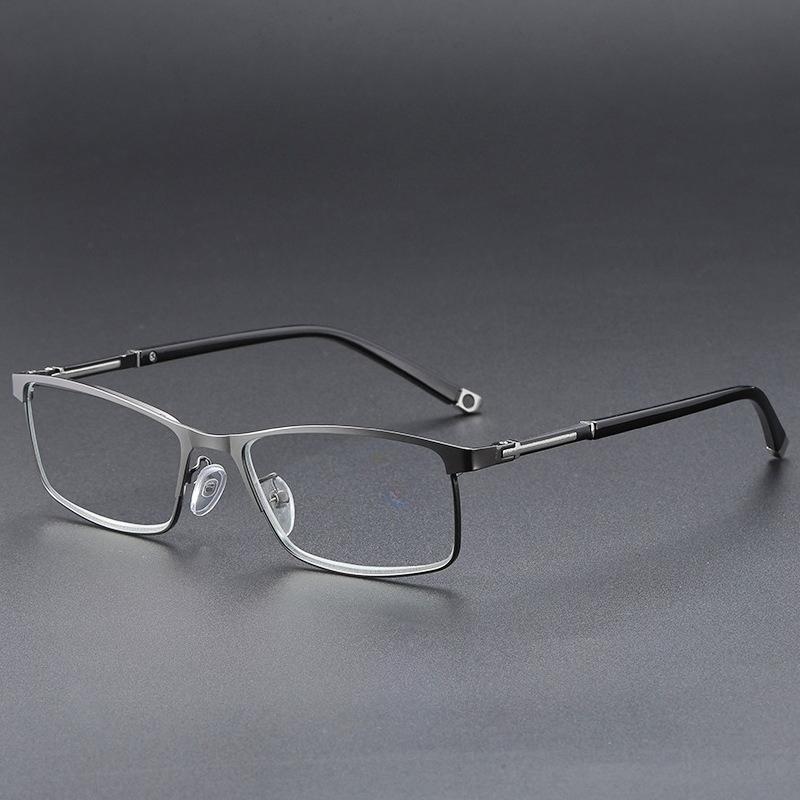Gleitsichtbrille mit phototroper Optik, elegante Businessbrille mit quadratischem Metallrahmen und Blaulichtfilter