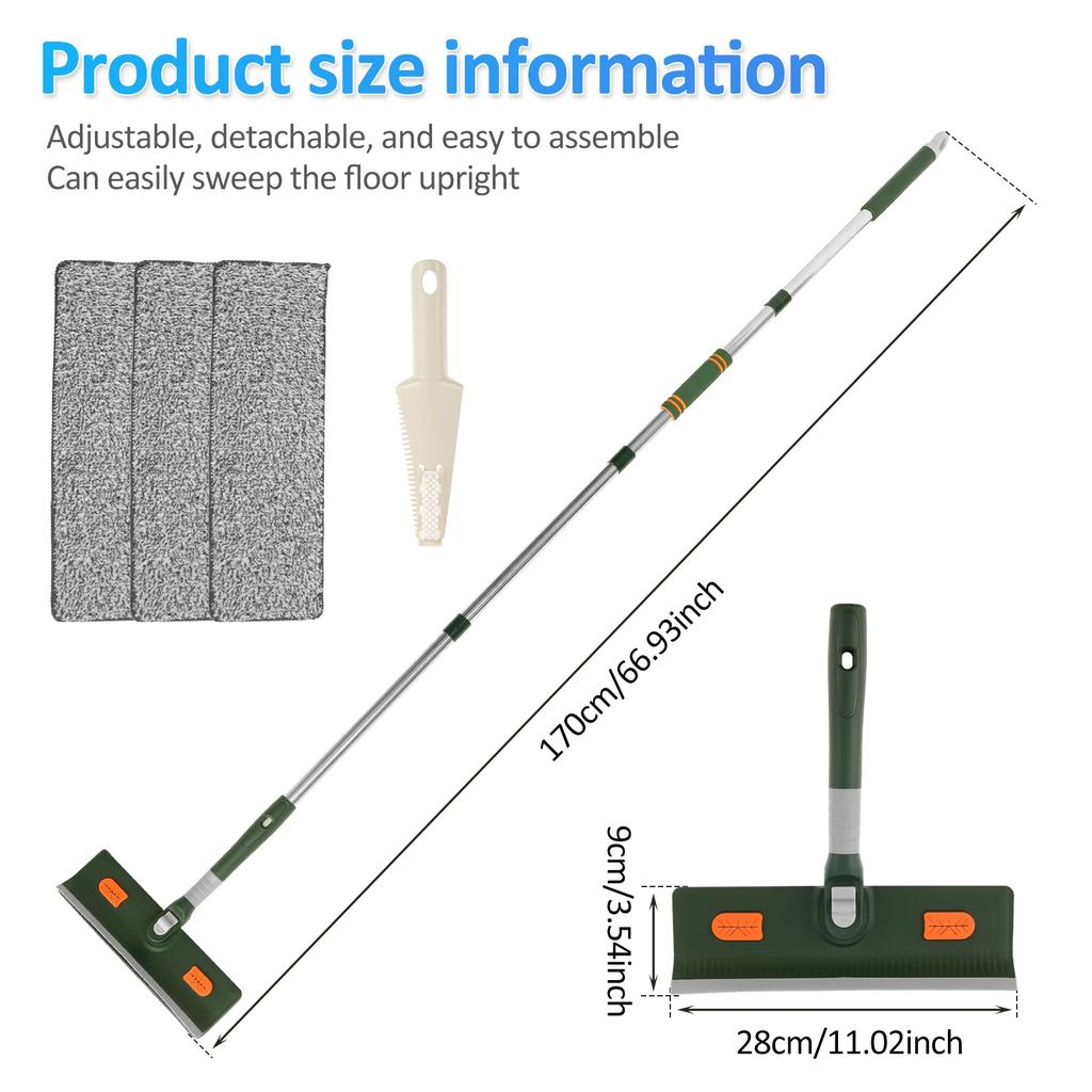 170CM Window Cleaning Tool Glass Squeegee with 4 Microfiber Pad Head Rotatable Shower Floor Cleaner Mop Household Cleaning Brush