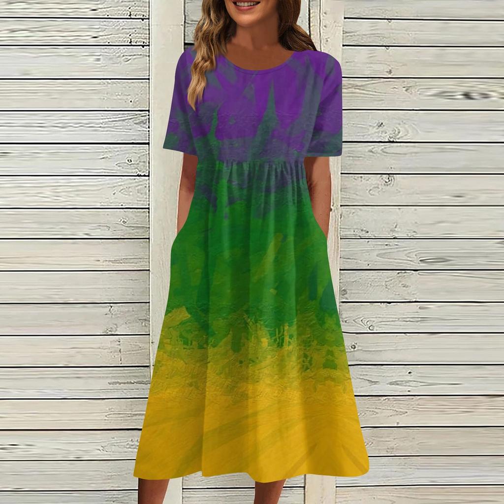 Women's Casual Fashion Printed O-neck Dress