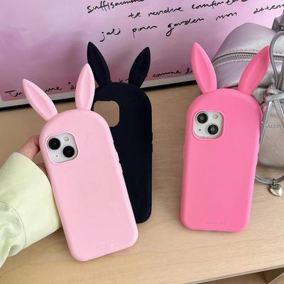 Cartoon Rabbit Ears Silicone Phone Case for iPhone 13/14/15/16 Pro Max (Women's)