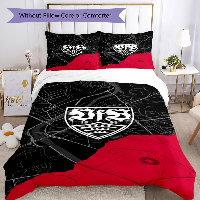 Vfb Fc Crest Printed Pattern Duvet Cover Set – includes 1 duvet cover and 2 matching pillowcases Bedroom decor Christmas gifts