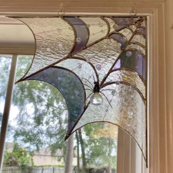 

Топпер на дверь в виде паутины, угловой стеклянный декор в виде паутины, настенный декор на Хэллоуин, угловой знак на дверь, висит на стене окна D