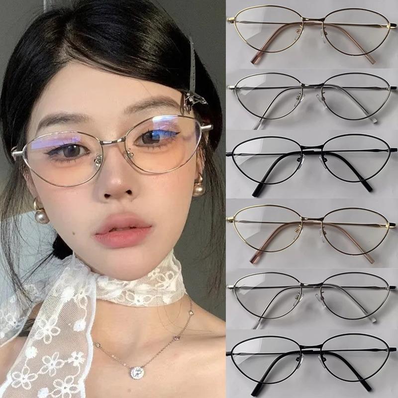 Vintage Cat Eye Alloy Blue Light Glasses Frame Women INS Eyeglasses Korean Decorative Computer Clear Glasses Fashion Eyewear