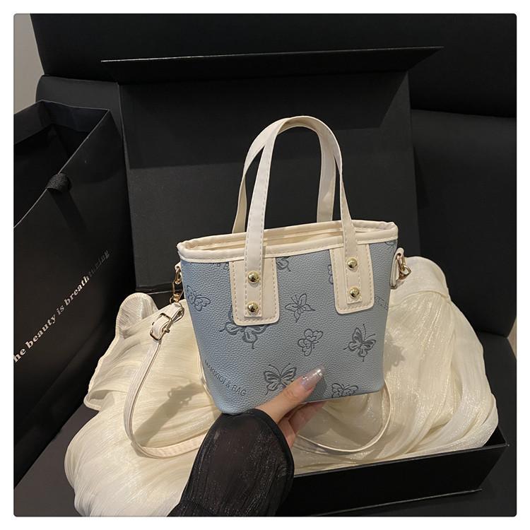 Pu Crossbody Fashion Bag With Color Blocking Design And Embossing Butterfly