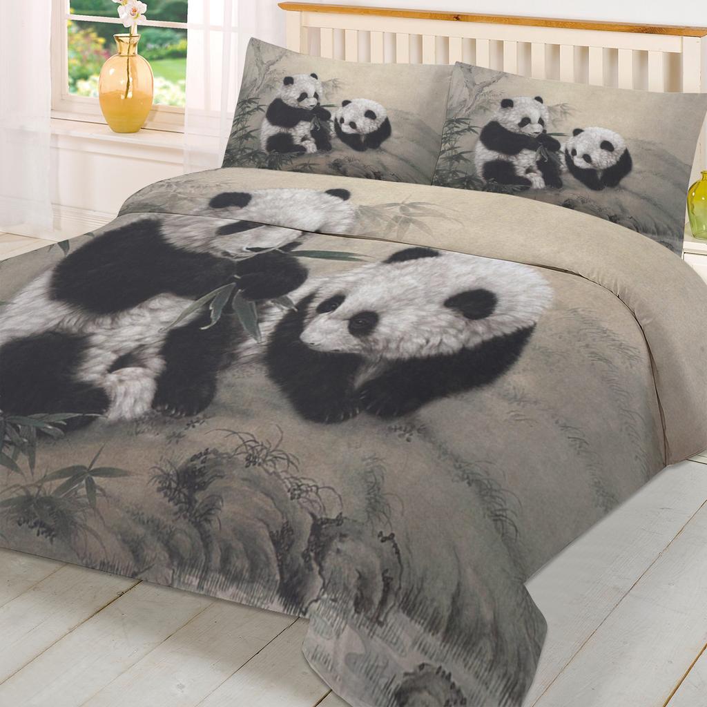 Animal Panda Bamboo Ink Painting Duvet Cover With Pillow Case Custom 3pcs Bedding Set Quilt Cover Double Bed Home Textile