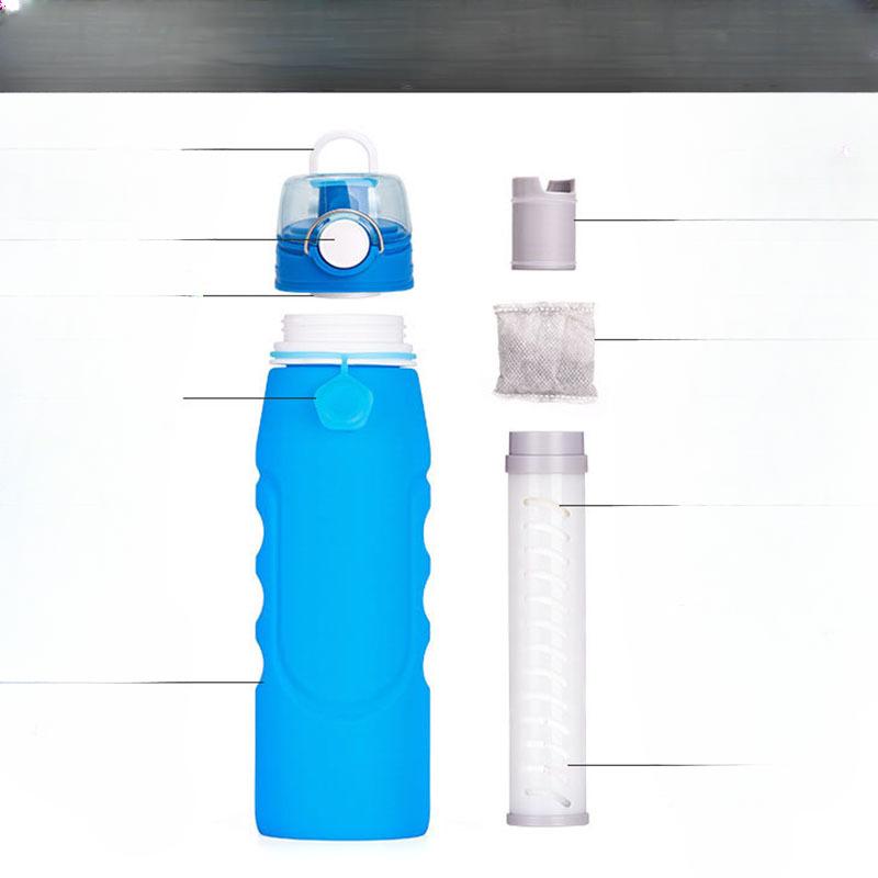 

Чайник с фильтром, пищевая силиконовая складная чашка, спортивный чайник для занятий спортом на открытом воздухе, большая емкость, бутылка для воды, чашка для кемпинга синий