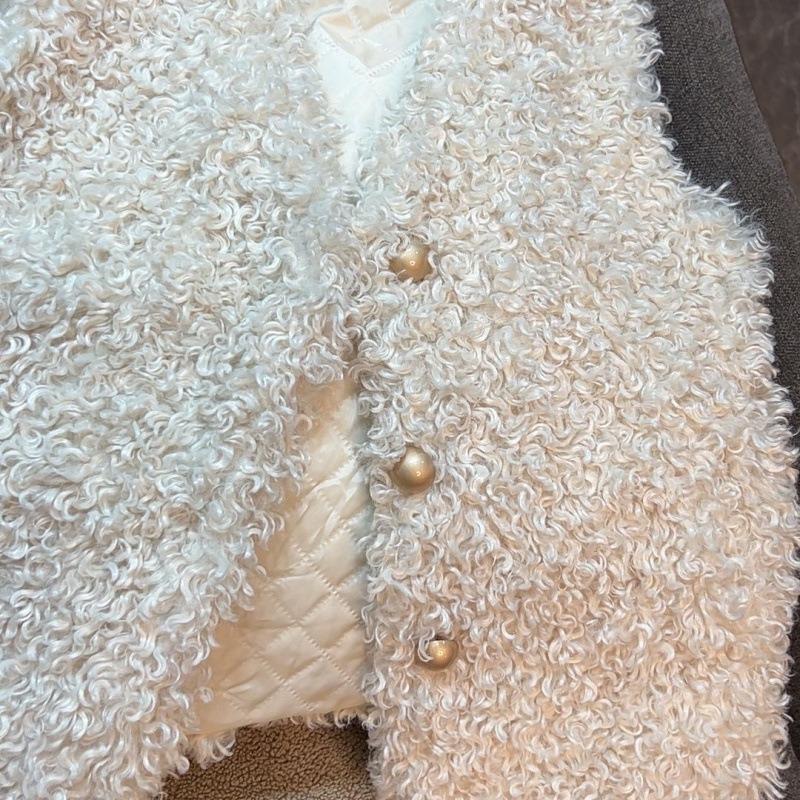 Autumn and winter new imitation leather vest lamb wool thickened short coat sheep curly wool versatile loose vest