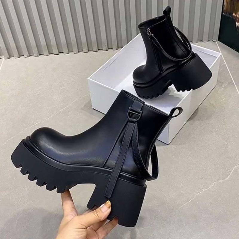 

Women s 2026 New Platform Trifle Big Head Lace-Up Casual Booties Small Tall Heightened Motorcycle Boots 35 чёрный